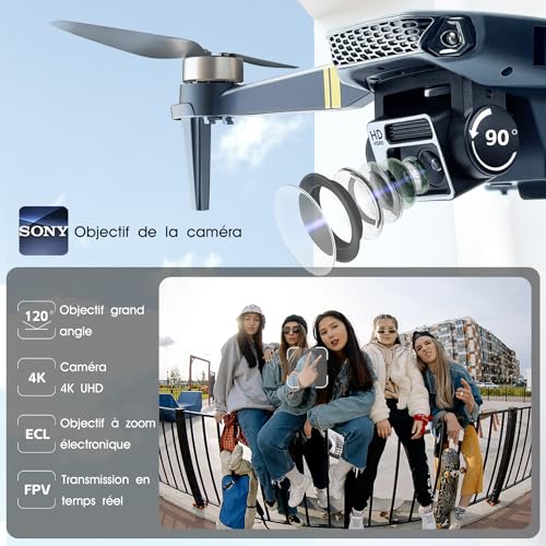 Drone avec camera 4K HD pour débutants - Portée 800 mètres, 60+ min de vol, Moteur brushless, Auto Hover, Auto Follow, WiFi FPV, pliable (3 batteries) – Image 5