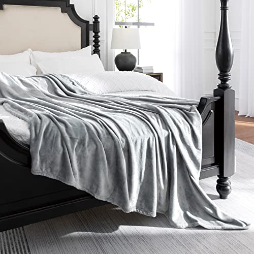 Image of Grey Throw Blanket,Fleece Blanket Throw Size 50 inchx60 inch,Super Soft Cozy Plush Light Grey Blanket for Couch Sofa Bed,Flannel Lightweight Warm Bed Blankets for Adults,JIAHANNHA