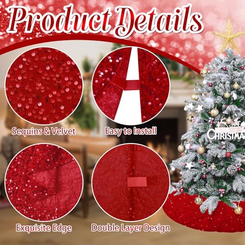 Ljie-House 24IN RED TREE SKIRT8.2 Small Christmas Tree Skirt 24 Inch Red Tree Skirt Xmas Tree Mat Sequin Tree Skirt thumb #2