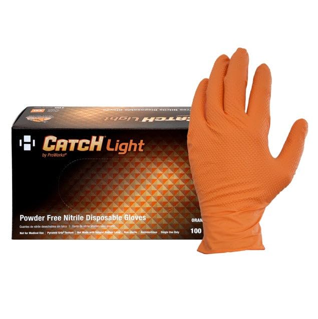 ORANGE NITRILE POWDER FREE TEXTURED GLOVES, LG 10
