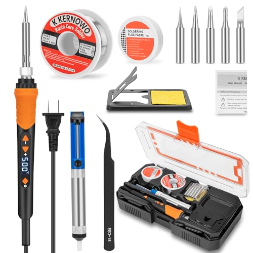 Premium Soldering Iron Kit, 68W LCD Soldering Tool 12-in-1 Soldering Gun with Ceramic Heater, Adjustable Temperature 200-500°C, Includes Soldering Iron Tips, Solder Wire, Pump, Paste
