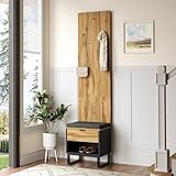 OLIVIBED Garderobenset mit Schubladen, Flurgarderobe mit Schuhhocker und Kissen, Kompaktgarderobe...