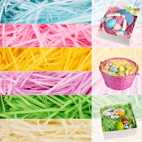 JOYIN 16oz Papilla de papel reciclado de hierba de Pascua para envolver regalos, relleno de copa, búsqueda de huevos de Pascua, regalos de fiesta de Pascua (rosa, amarillo, verde, morado, crema, azul