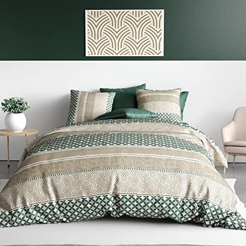 Parure de lit - Housse de Couette 220x240 cm Réversible + 2 taies d'oreiller 100% Percale de Coton 71 Fils Campo Cover