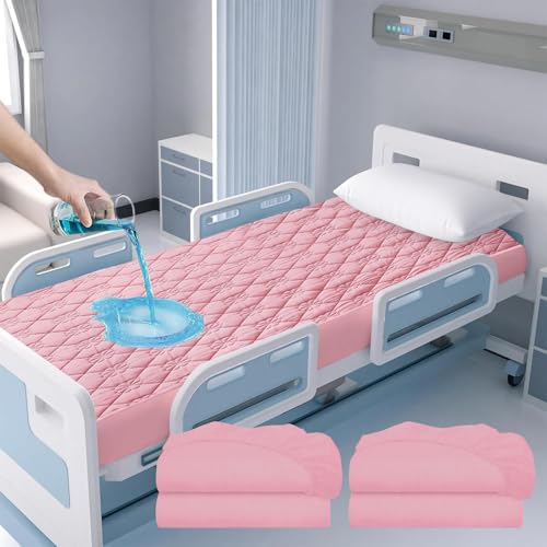 Waterproof Hospital Mattress Cover Protector Bed Sheet 36" x 80" x 9" Hospital Grade Incontinence Protection, Breathable Fabric for Elderly, Adults Machine Washable(2 Pack,Pink)