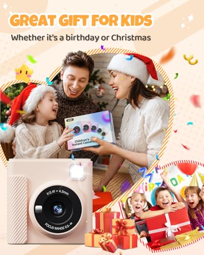 Image of TIATUA Kids Instant Print Camera, 1080P HD Video Digital Toy, Brown