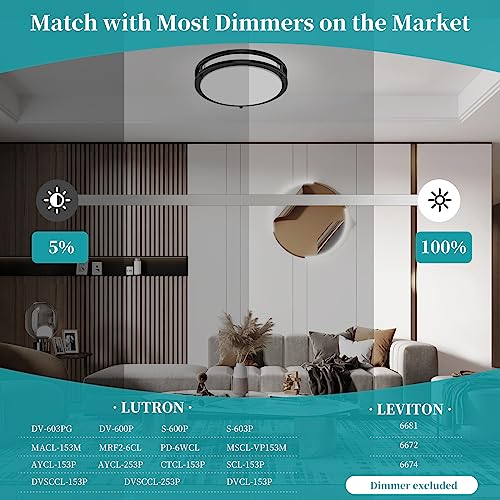16Inch LED Ceiling Light Fixtures, Flush Mount Light Fixtures 50W, 5CCT Adjustable 2700K 3000K 4000K 5000K 6500K, Close to Ceiling Light for Kitchen Hallway Bathroom Kitchen Bedroom Black 2 Packs by GOZIG - Image 4