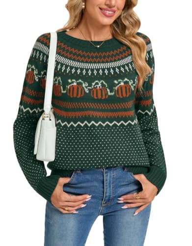 Image of Womens Fair Isle Sweaters Long Sleeve Crewneck Fall Winter Pullover Sweater