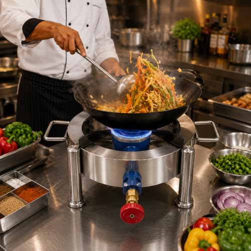 Image of Round Catering Burner Heavy Duty LPG Gas Stove | Stainless Steel, Commercial Cooktop, For Hotel Restaurant Catering Kitchen, CTG-BRNR-RND-10X10X08-N