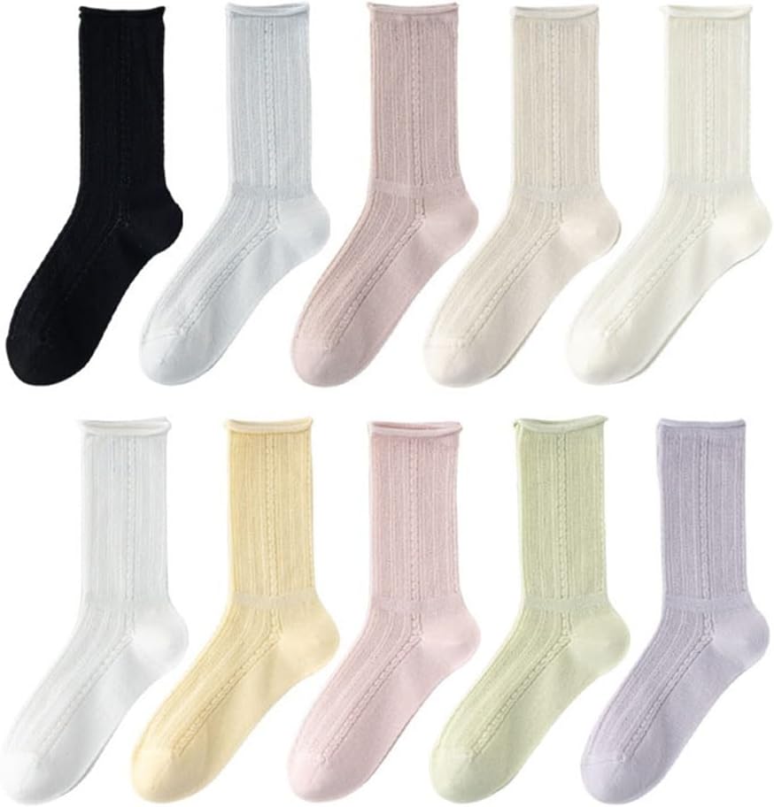 JSEIAJB Girl S Thin Curled Edge Boneless Leg Hollow Mesh Ice Socks