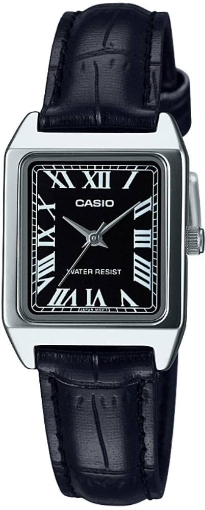LTP-V007L-1B Women's Rectangular Leather Strap Roman Black Dial Dress Watch