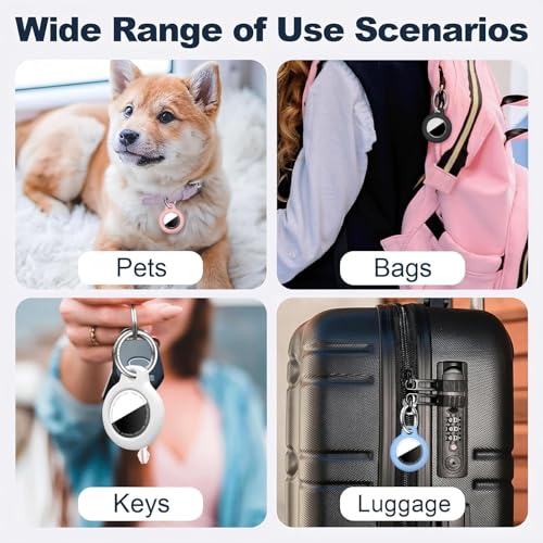 Image of MOLOSLEEVE [4 Pack] Case for AirTag 2nd Gen (2026) & 1st Gen, Shockproof Holder with Keychain, Anti-Scratch Protective Cover for Air Tags, GPS Tracker Accessories for Keys, Black /White /Pink /Light Blue