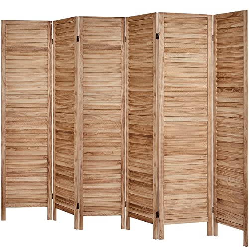 Rose Home Fashion RHF 6 Panel 5.6 Ft Tall Wood Room Divider, Wood Folding Room Divider Screens, Panel Divider&Room Dividers, Room Dividers and Folding Privacy Screens (6 Panel, Nature)