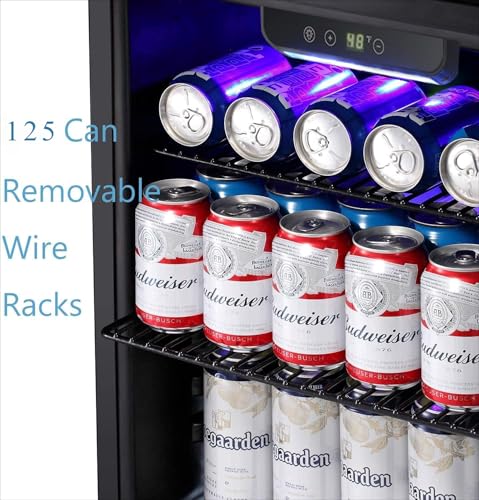 Image of Antarctic Star Beverage Refrigerator -125 Can Mini Fridge for Soda Beer or Wine, Stainless steel door frame, for Office or Bar with Adjustable Removable Shelves, Black, 3.3 Cu.Ft