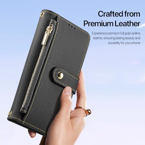 Étui portefeuille iPhone 17 Pro MagSafe en cuir noir avec porte-cartes