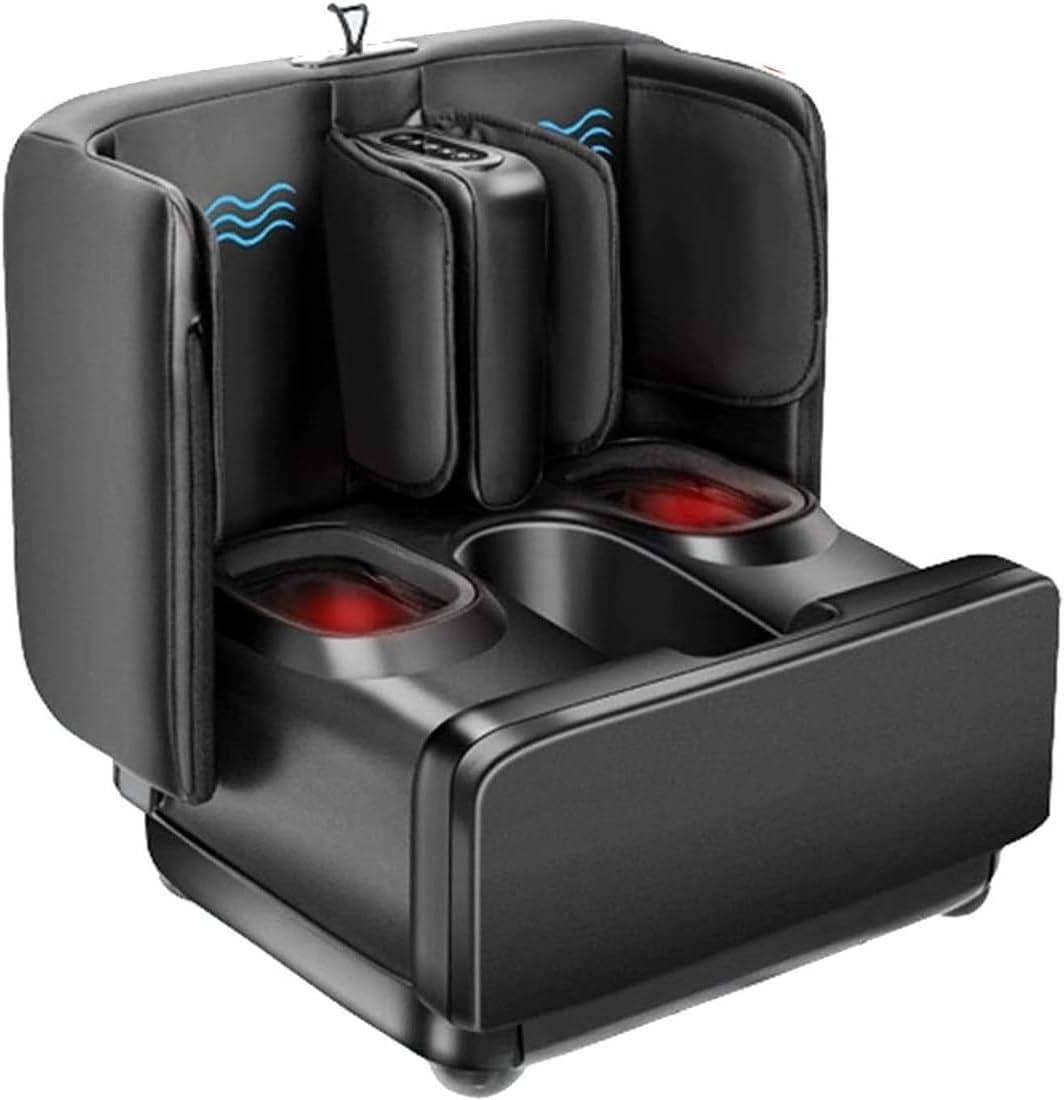 Faltbares Elektrisches Fußmassagegerät,Hockerdesign,mit Verstellbarer Intensität, Wärme, Kneten und Kompression,lindert Fußmüdigkeit,an Füßen,Knöcheln und Waden effektiv Black
