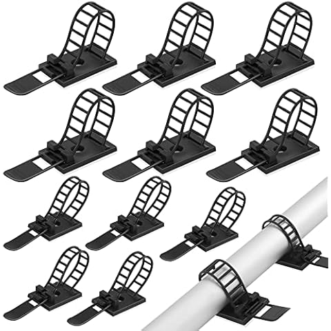 Vetory 50Pcs Adjustable Cable Ties,2 Sizes Self Adhesive Nylon Cable Straps, Black Desk Wire Organizer Zip Ties Cord Clips for Wire Management, Large and Small Cover
