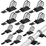 Vetory 50Pcs Adjustable Cable Ties,2 Sizes Self Adhesive Nylon Cable Straps, Black Desk Wire Organiz