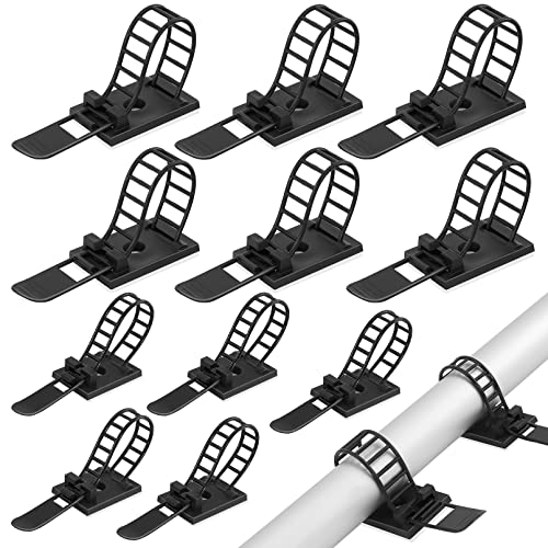 Vetory 50Pcs Adjustable Cable Ties,2 Sizes Self Adhesive Nylon Cable Straps, Black Desk Wire Organizer Zip Ties Cord Clips For Wire Management, Large And Small #TOP4