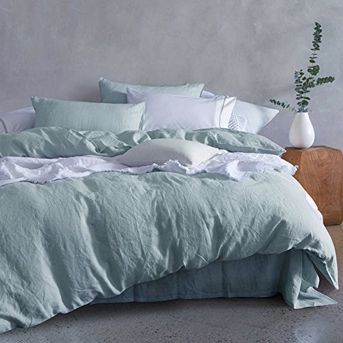 Merryfeel Linen Duvet Cover Set,100% French Linen Duvet Cover Set,Luxury Bedding Set- Full/Queen - Aqua - Thumbnail 6