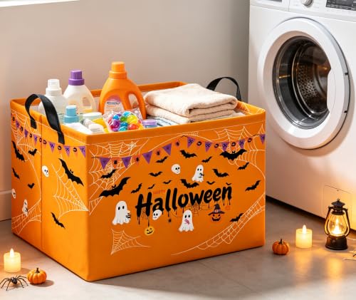 Image of Rectangle Storage Basket,Gift Basket,Room Decor(Yellow Flag Halloween)