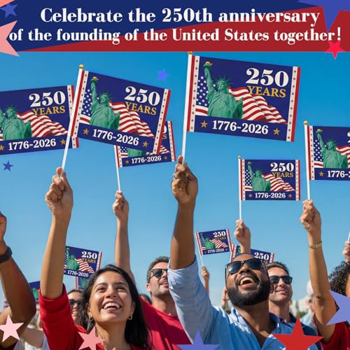 Remagr 12 Pack Mini 250th Anniversary USA Stick Flags 5x8 Inch Small Double Sided USA Statue of Liberty Handheld Flags 1776-2026 250th Birthday Patriotic 4th of July Signs for Parade Party Decor by Remagr - Image 4