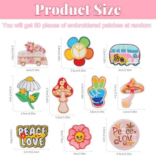 AXEN 60PCS Embroidered Iron on Patches DIY Accessories, Random Assorted Decorative Patches, Cute Sewing Applique for Jackets, Hats, Backpacks, Jeans, 60 Pieces Package