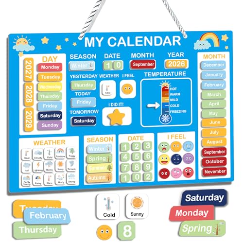 70Pcs Magnetic Kids Calendar for Learning 2026 My First Daily Preschool Homeschool Toddler Calendar Boards With Days of The Week Chart Weather Circle Time Learning Center for Kids Wall Classroom Home