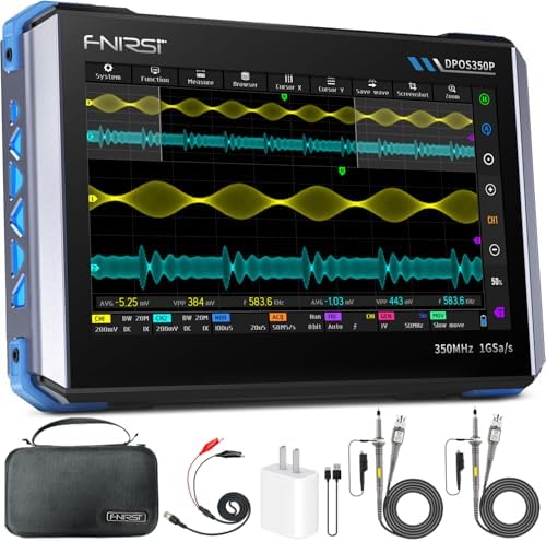 FNIRSI DPOS350P Tablet Oscilloscope 350MHz, Spectrum Analyzer 200KHz - 350MHz, Frequency Response Analyzer DDS Generator 4 in 1, 2CH Handheld Oscilloscope 1 GSa/s, 7" Touch Screen Digital Phosphor