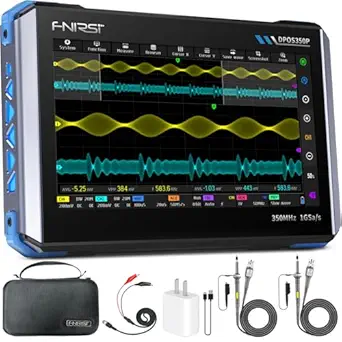 FNIRSI DPOS350P 4-in-1 Tablet Oscilloscope 350MHz, Spectrum Analyzer 200KHz - 350MHz, Frequency Response Analyzer DDS Generator, 2CH Handheld Oscilloscope 1 GSa/s, 7" Touch Screen Digital Phosphor