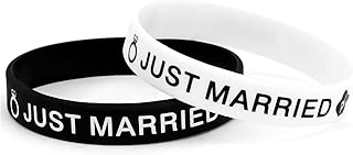 Just Married Decorations Bride and Groom Rubber Bracelet for Just Married Newlywed Gift Wedding Decorations Wedding Bracelets Honeymoon Accessories (White cnd Black)