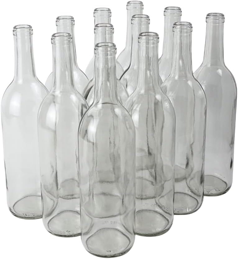 FastRack - 750ml Clear Wine Bottles (Pack of 12) | W5 Bordeaux Liquor Bottles | 750 ml Empty Bottle for Drinks, 12 per Case - NO CORKS INCLUDED