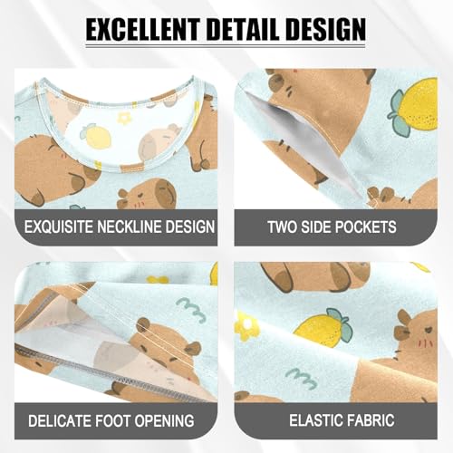 Cute Capybara and Lemon Summer Cute Pajama Sets, Short Sets for Daily Wears and Sleep Wears4