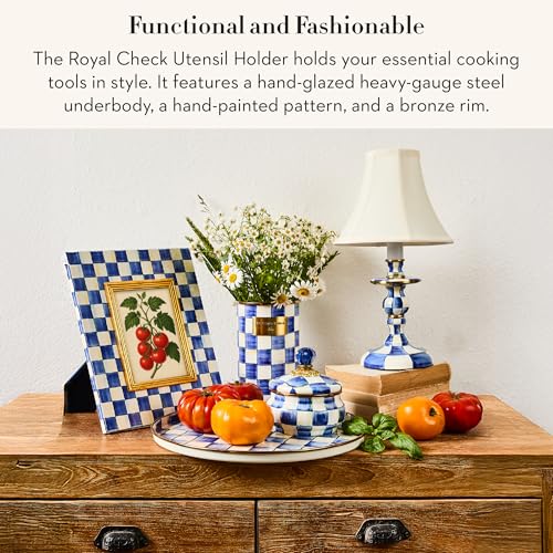 Image of MACKENZIE-CHILDS Enamel Utensil Holder, Blue-and-White Royal Check