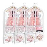 Univivi Clear PVC Dance Costume Bags (3 Pack) Garment Bag 40 Inch for Dance Competitions, with 4 Medium Clear Zipper Pockets and 1 Large Back Zippered Pocket [Upgraded Version]