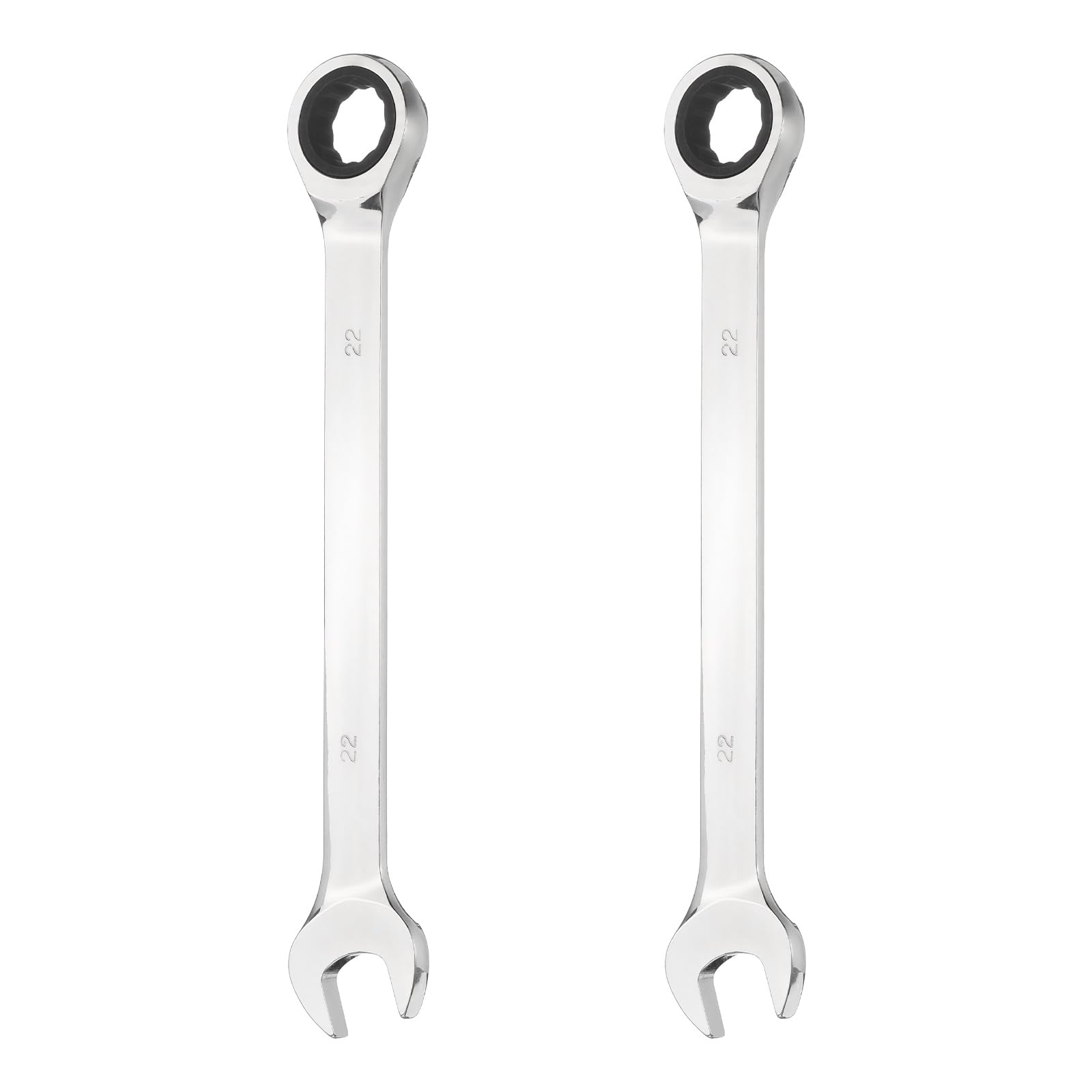 sourcing map 2Pcs Ratcheting Combination Wrench 22mm Metric 12-Point Ratchet Box and Open End CR-V Steel Double Ended Spanner for Automotive Pipe Furniture Machinery DIY Repair, Silver White