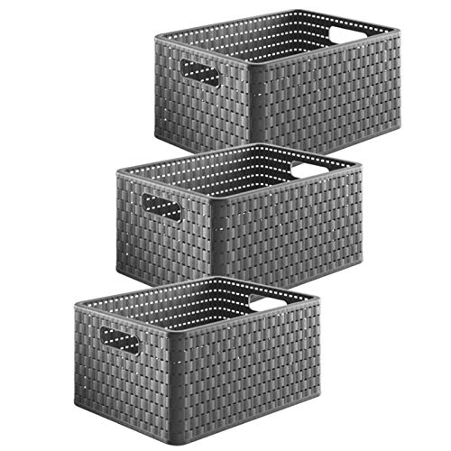 Rotho Country 3er-Set Aufbewahrungsbox 18l in Rattan-Optik, Kunststoff (PP) BPA-frei, anthrazit, 3 x A4/18l, (36,8 x 27,8 x 19,1 cm), 3