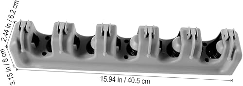 Miniatura 8 de Housoutil Soporte para paraguas para escoba, soporte de almacenamiento, 5 ranuras para bolas, 6 ganchos para escoba y armario (gris)