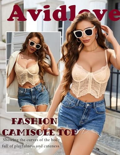 Image of Avidlove Lace Bralettes for Women Y2k Camisole Lingerie Adjustable Strap Crop Top (Champagne, XX-Laege), XX-Large