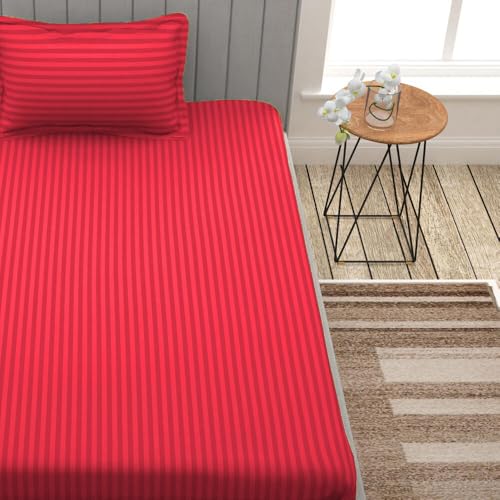 Image of Single Bedsheet for Single Bed, Lavender Sheet | 1 Single Bedsheet Cotton Bed Sheet Single Bed (60x90 Inch) with 1 Pillow Cover - Red