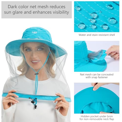 Image of BASSDASH UPF 50+ Mosquito Sun Hat with Hidden Head Net and Neck Flap for Men Women Outdoor Fishing Hiking Camping
