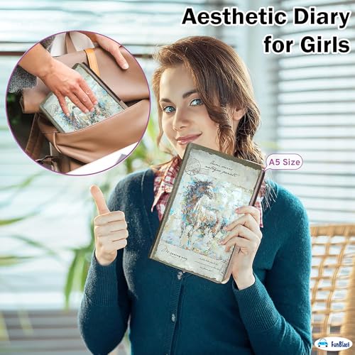 Image of FunBlast Aesthetic Diary for Girls - Kawaii Diaries, Stylish Diary, Notebooks Diary for School, Home, Office, Travel Diary & Notebook - A5 Size (114 Sheets, 228+ Pages) (Horse)