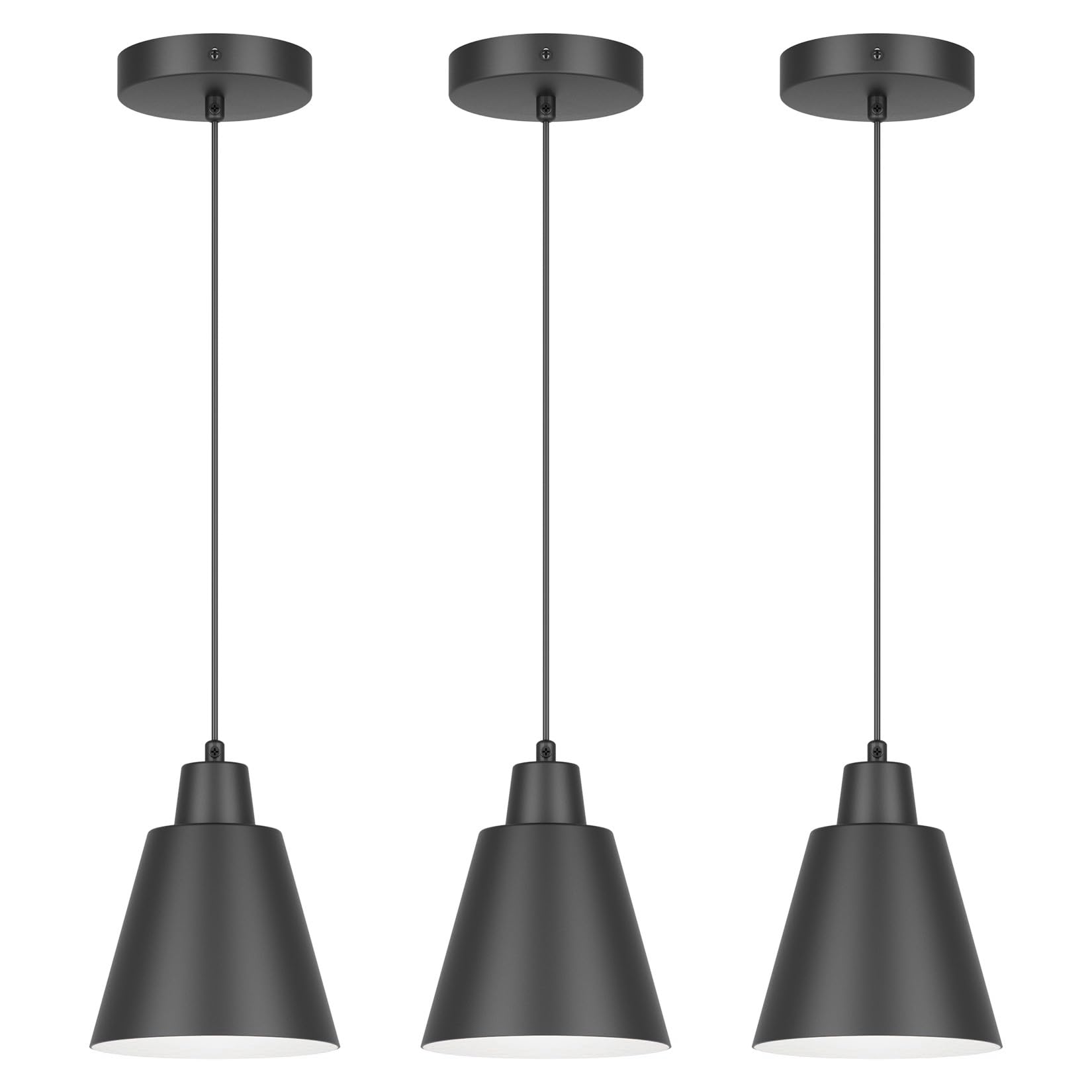 Klighten 3 Stück Pendelleuchte E27 einflammig, Schwarz, ohne Leuchtmittel | Hängeleuchte Modernes Design, Hängelampe Höhenverstellbar, Pendelleuchte Eisen für Esstisch Wohnzimmer Küche