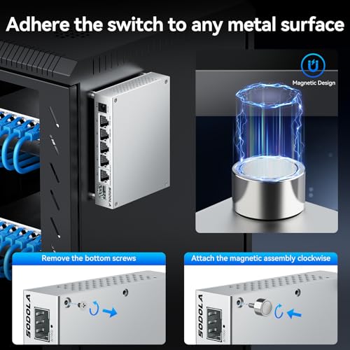 Image of SODOLA 5 Port 2.5Gb Switch Managed, 5X 2.5G Base-T Ports, 1x 10G SFP+,Aluminum Alloy Cooling & Magnetic Mounting - LACP /QoS /VLAN /IGMP Web 2.5G Network Switch for Homelab