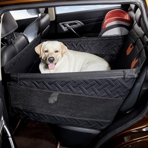 ECEGOPKOKV 大型犬用カーシート 後部座席 セミオープン ハンモック 飛び出し防止シートベルト 防水 滑り止め 折りたたみ式 ユニバーサル SUV/セダン(黒,M size)