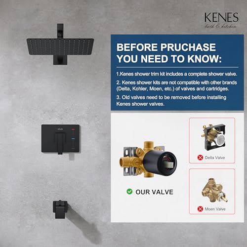 Image of KENES Matte Black Shower Set with Tub Faucet, Square Tub Shower Trim Kit