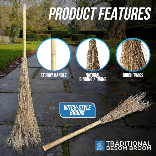 Witches Outdoor Broom 120cm - Besom Garden Broom with Twigs, Natural Binding Twine, Sturdy Handle - Effortlessly Clears Paths and Pavements, Ideal for Patio, Driveway, Halloween - Image 4