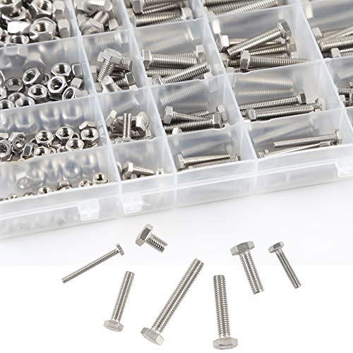 Image of newlng M3 M4 M5 M6 Bolts and Nuts Assortment Kit 320 PCS Metric 304 Stainless Steel Hex Head Cap Screws Bolts and Nuts Assortment Set Fasteners Bolts Kit with Combination Box for Home Fixation Repairs