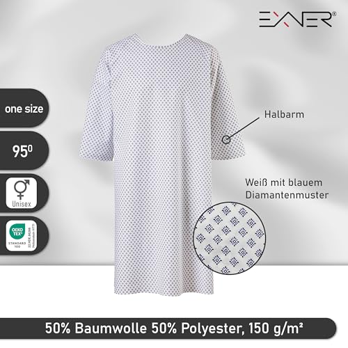 Patientenhemd mit Rückenverschluss – Unisex Einheitsgröße, 100% Baumwolle, Oeko-TEX® Standard 100, pflegeleicht und industriewäschegeeignet, halbarm für mehr Bewegungsfreiheit