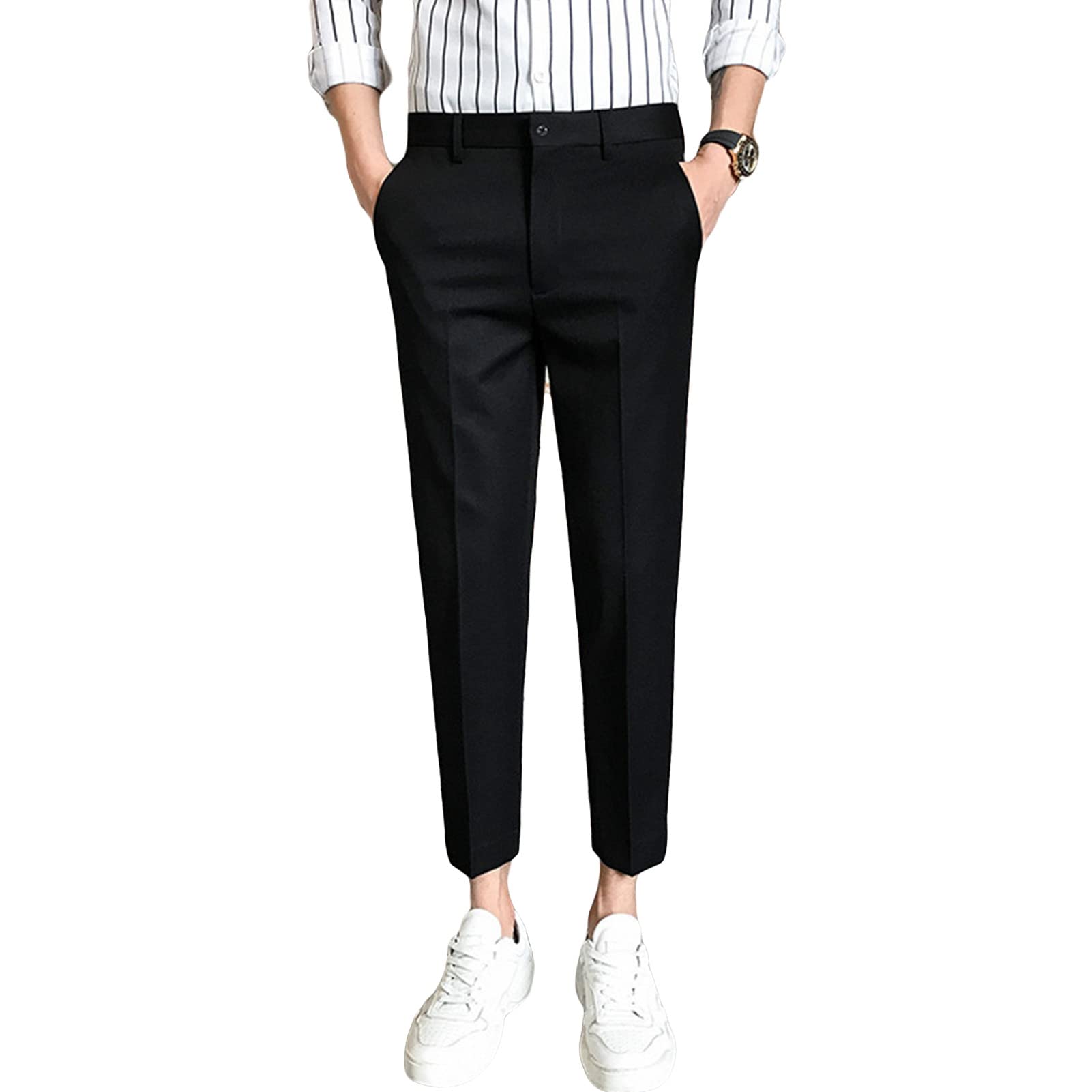 Maiyifu-GJ Mens Solid Slim Fit Stretch Pant Skinny Fit Flat Front Dress Pant Business Lightweight Ultra Casual Pants